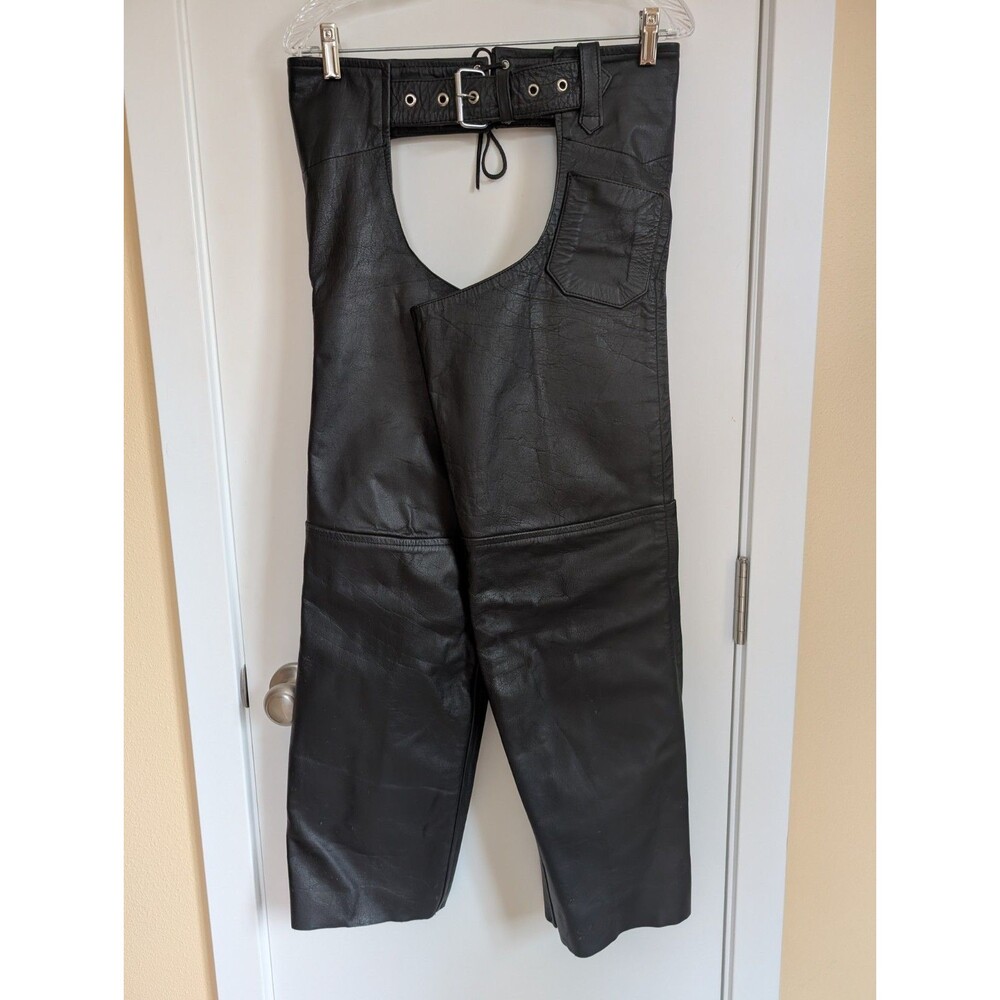 Z1R Women's Leather Motorcycle Chaps Zippered Legs Adjustable Tie Waist Pocket